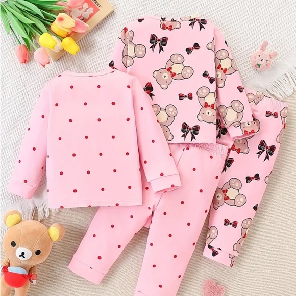 Pink Bear Print Kids Pajamas Set - Picture 2 of 6